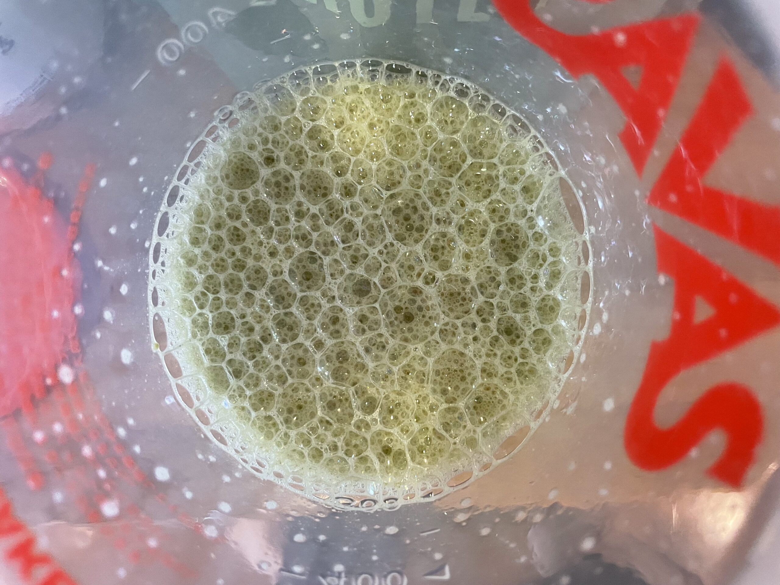 マイプロテインの抹茶ラテ味を水で混ぜた泡の画像